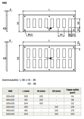 Vapaavirtaussäleikkö Fläktgroup HSO 400x100 Valkoinen