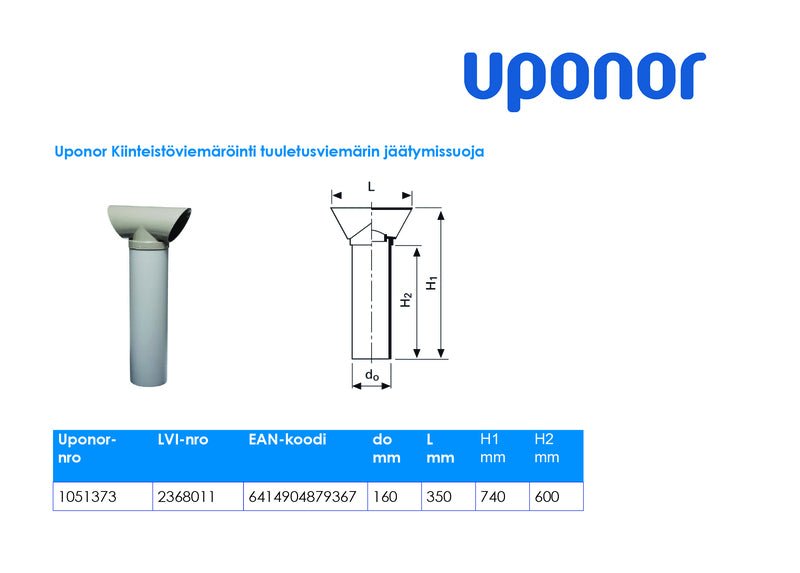 Jäätymissuoja Uponor HT 110 100 Tuuletusputkeen - KarelianStore