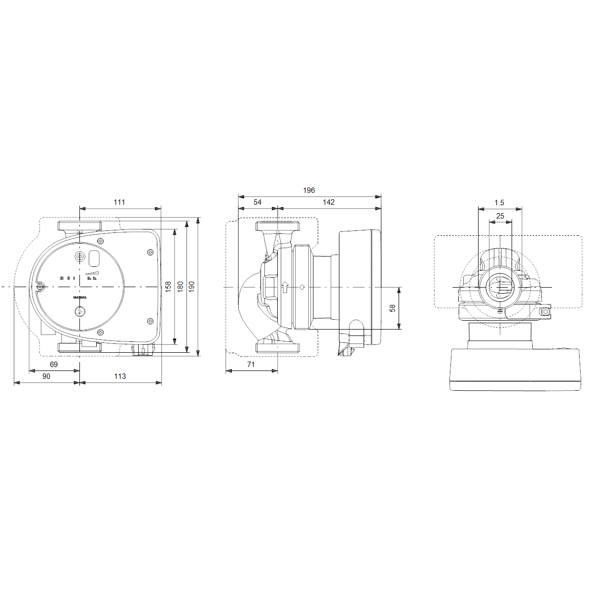 Käyttövesipumppu Grundfos Magna1 25 - 100 N 180 1x230V - KarelianStore