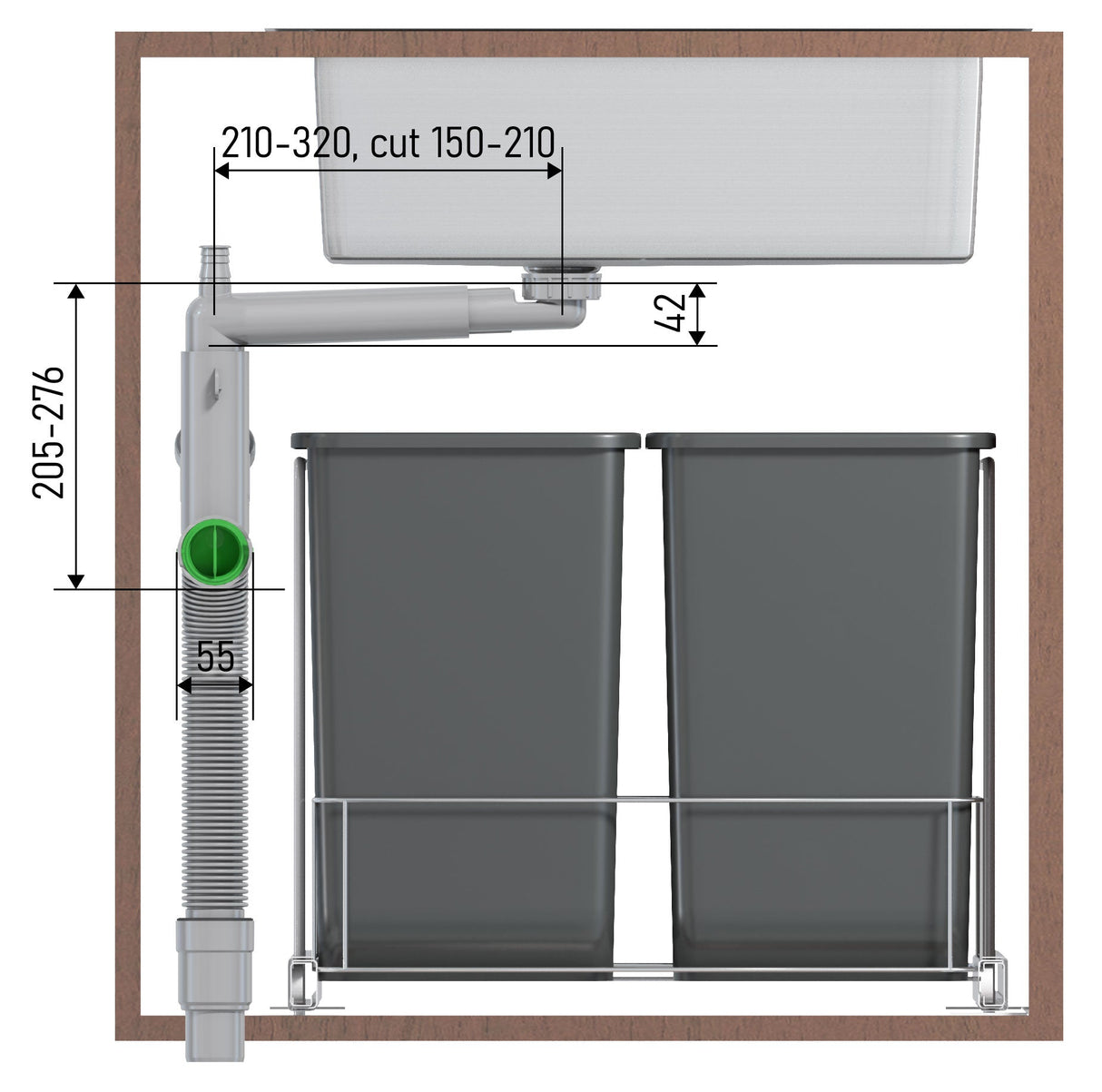 Keittiövesilukko Prevec Smartloc 2 - altainen 114mm koripohjaventtiilillä - KarelianStore