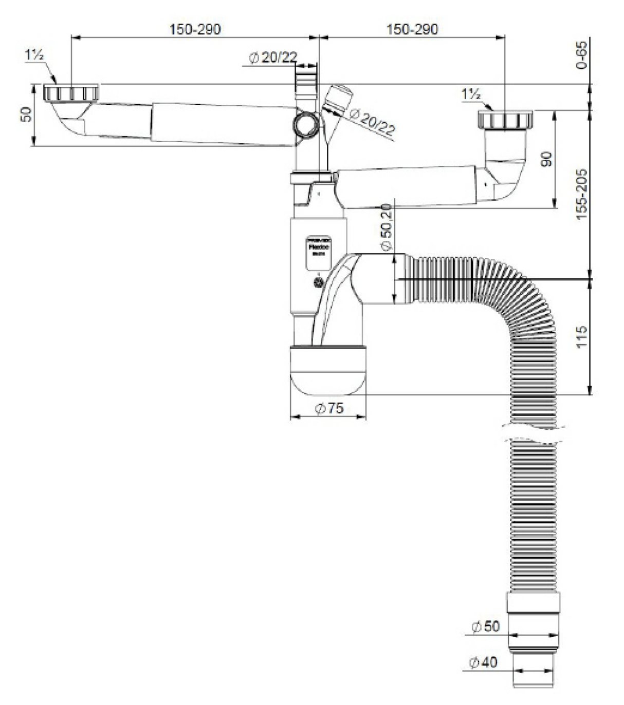Keittiövesilukko Prevex Flexloc 2 - altainen 1 1/2 - KarelianStore