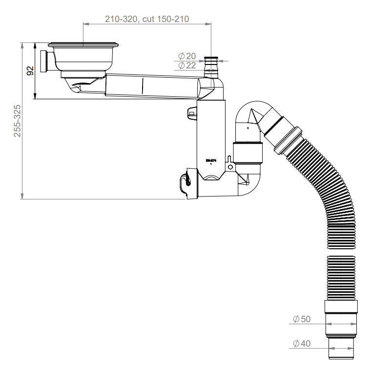 Keittiövesilukko Prevex Smartloc 1 - altainen 114mm koripohjaventtiilillä - KarelianStore