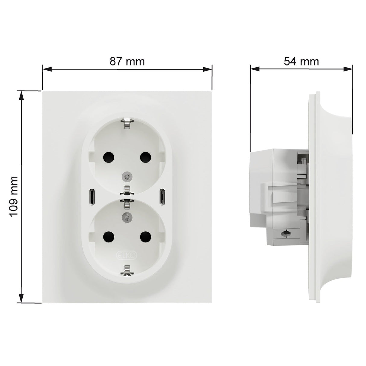 Pistorasia ELKO One 2 - PR PL IP20 2xUSB - C PD 25W Valkoinen - KarelianStore