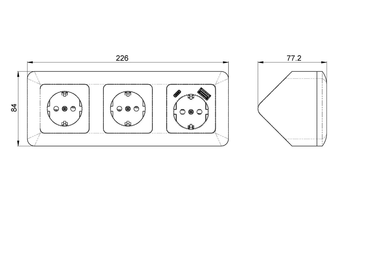 Pistorasia Opal Pinta 3 - osainen 16A IP20 PPR + 2x USB A+C Musta - KarelianStore