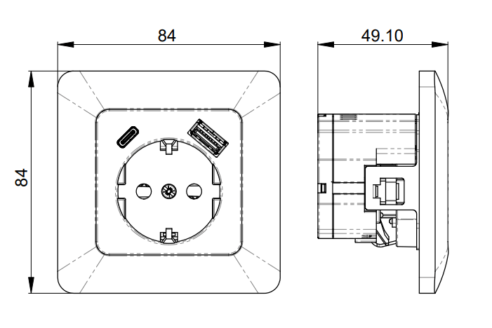 Pistorasia Opal Uppo 1 - osainen 16A IP20 UPR +2xUSB Musta - KarelianStore
