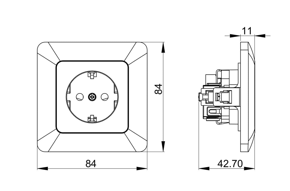 Pistorasia Opal Uppo 1 - osainen 16A IP20 UPR Musta - KarelianStore