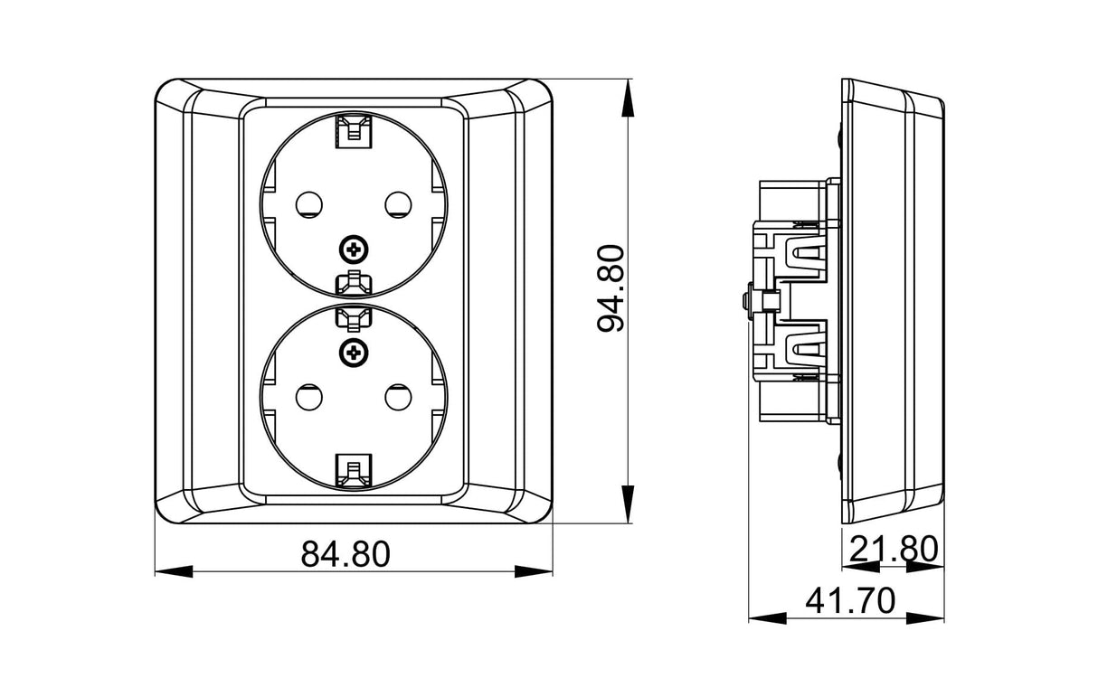 Pistorasia Opal Uppo 2 - osainen 16A IP20 UPR Musta - KarelianStore