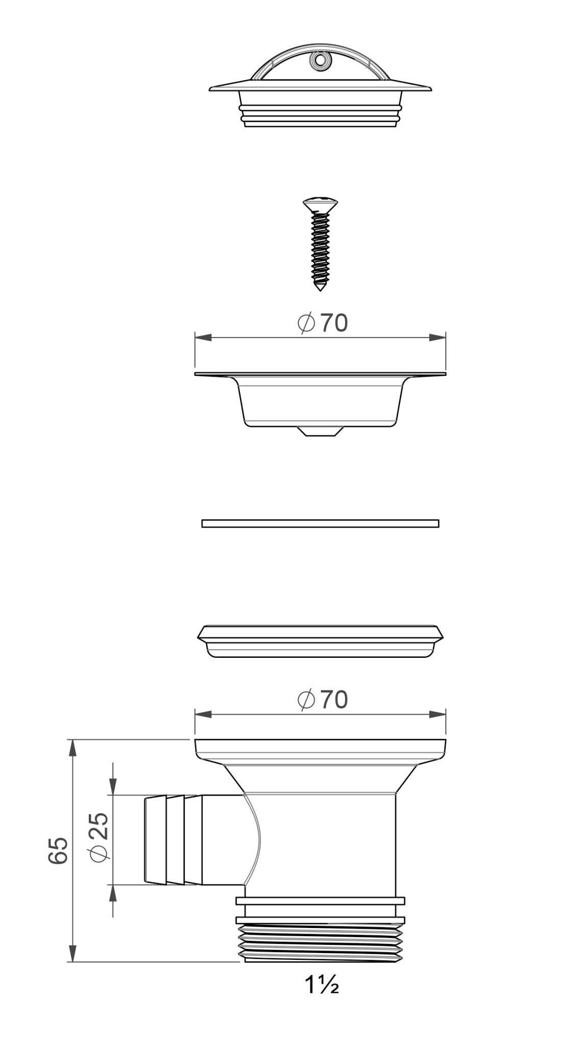 Pohjaventtiili Prevex 1 1/2 ylivuotoyhteellä muovi - KarelianStore