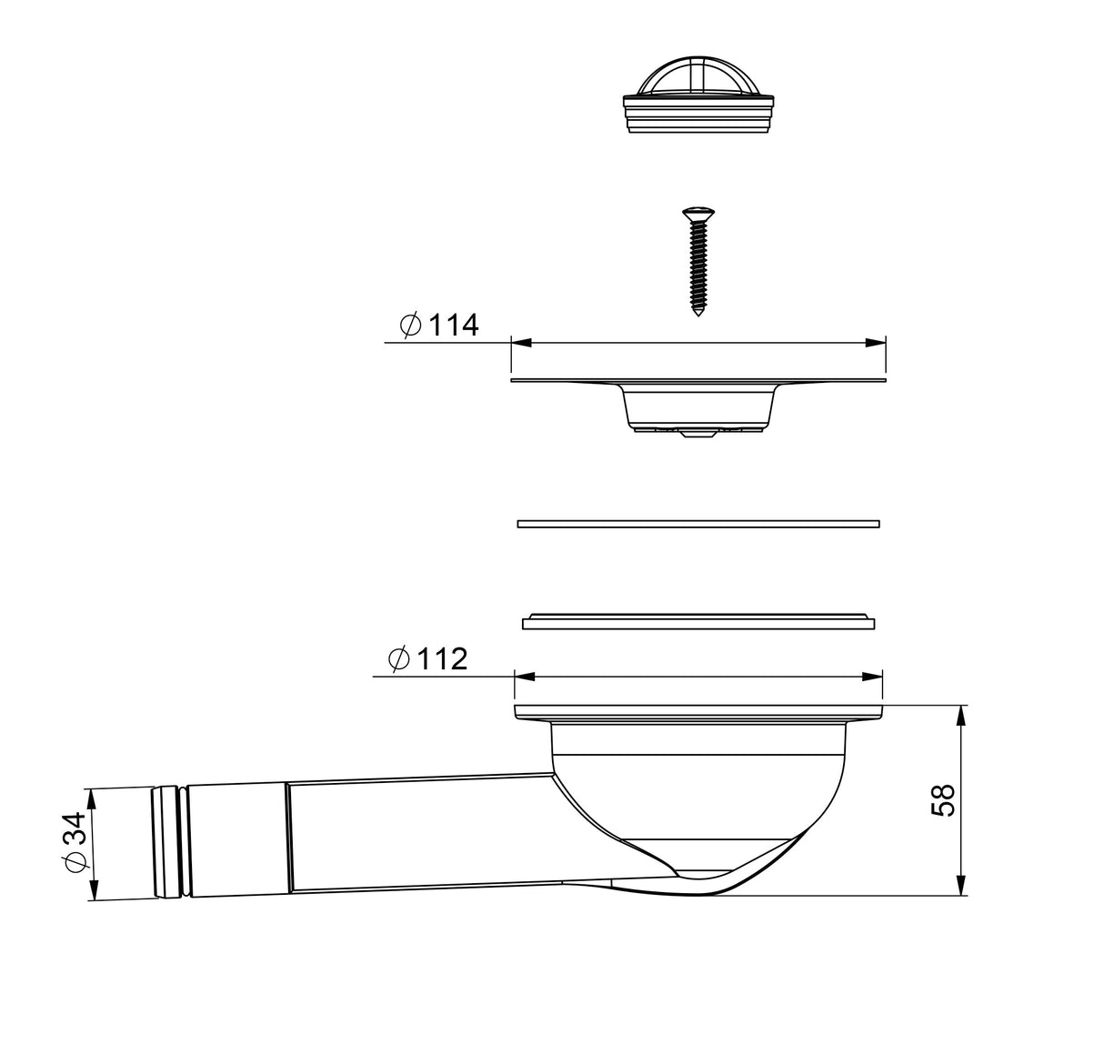 Pohjaventtiili Prevex 13935 114mm sihti 70mm Tulppa - KarelianStore