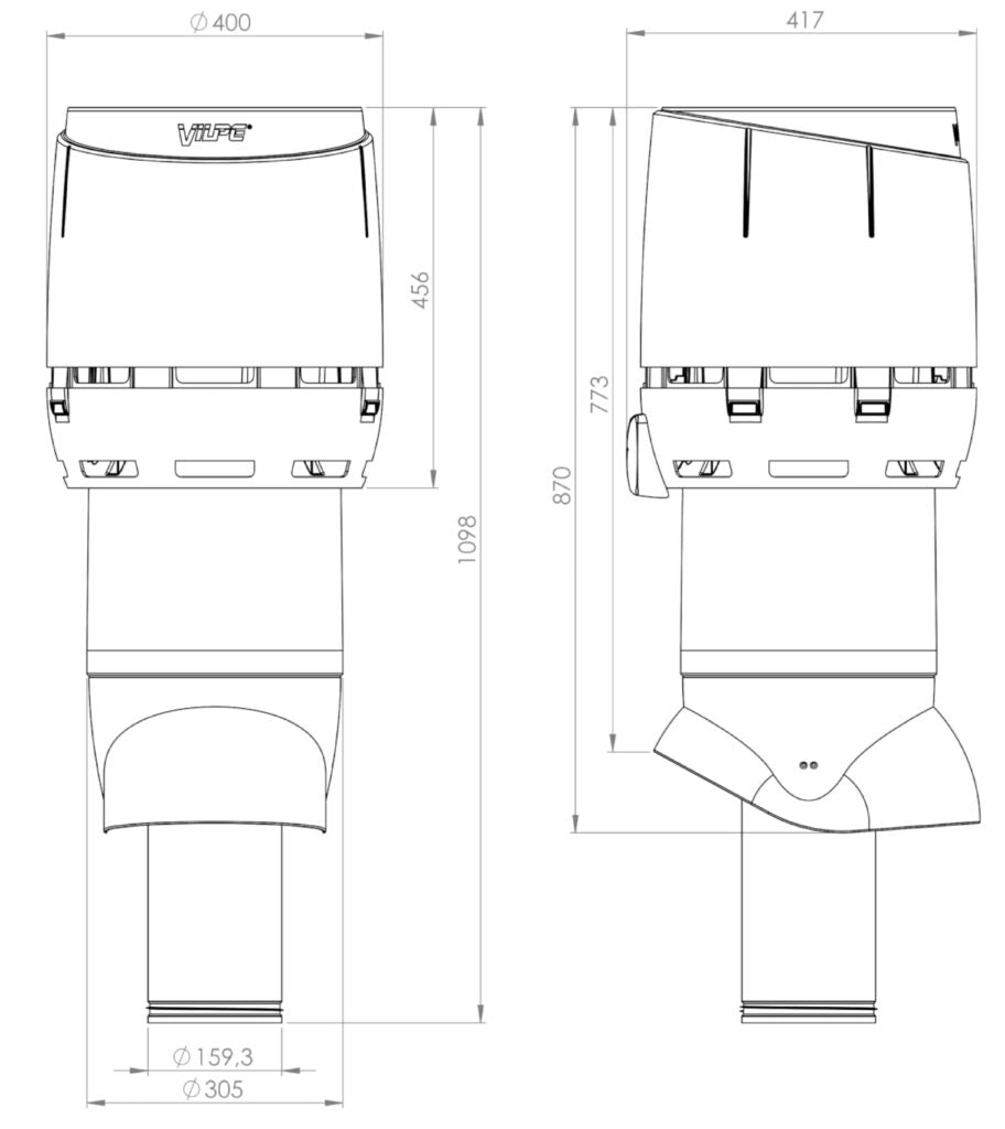 Poistoputki Vilpe Flow 160P/IS/700 XL Vaaleanharmaa - KarelianStore