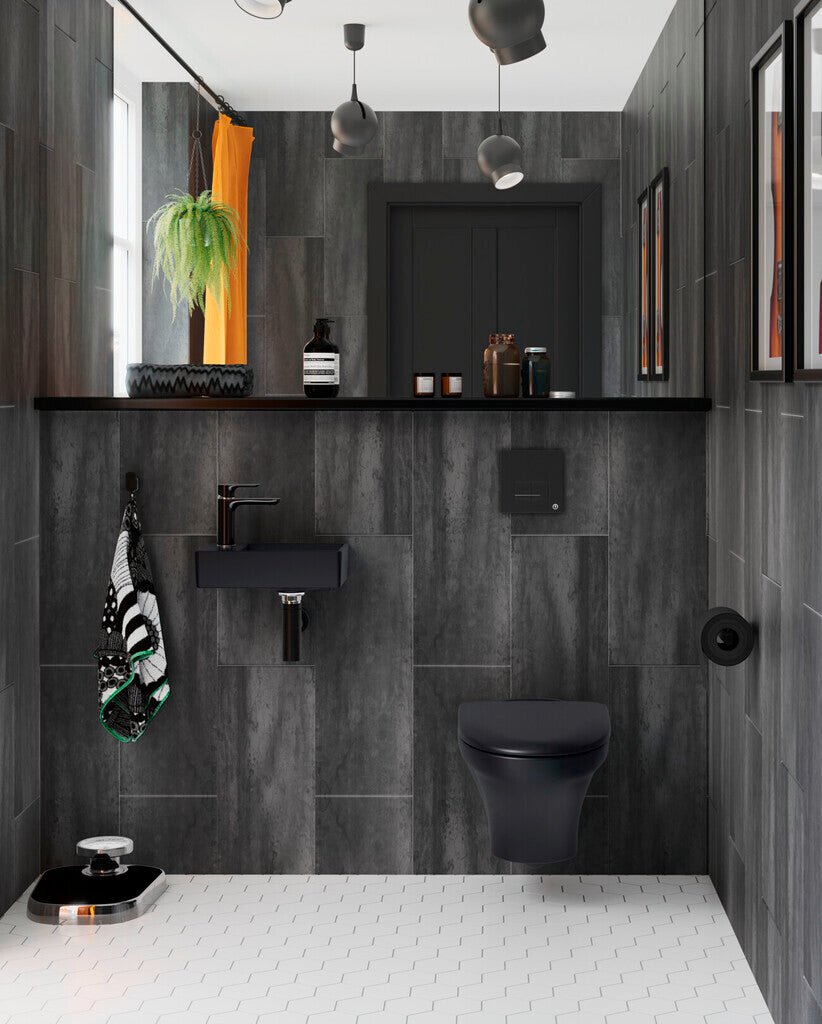 Seinä - WC Gustavsberg Estetic 8330 Matta Musta SC/QR - KarelianStore