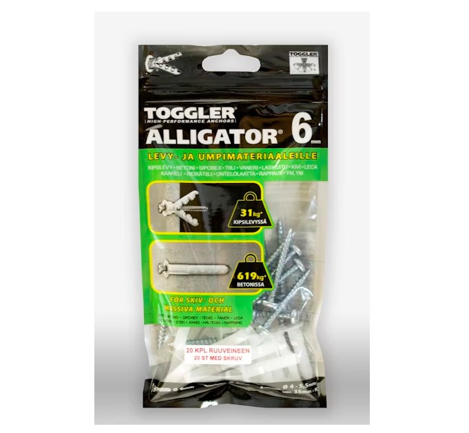 Seinätulppa Toggler Alligator 6 mm AF6-20 Ruuveilla 20 kpl - KarelianStore