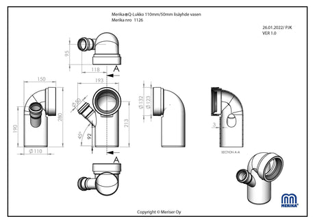 WC - yhdyskappale Merika Q - lukko Vasen 50mm 1126 - KarelianStore