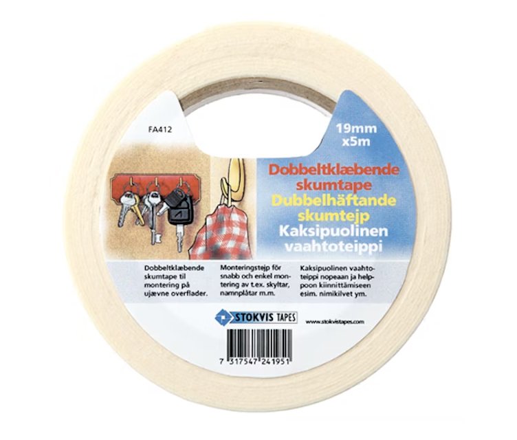 2-puolinen Vaahtoteippi Stokvis 19mm 5m Sisäkäyttö Valkoinen - KarelianStore