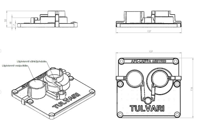 Astianpesukonelaippa Tulvari Läpivienti liitäntäletkuille - KarelianStore