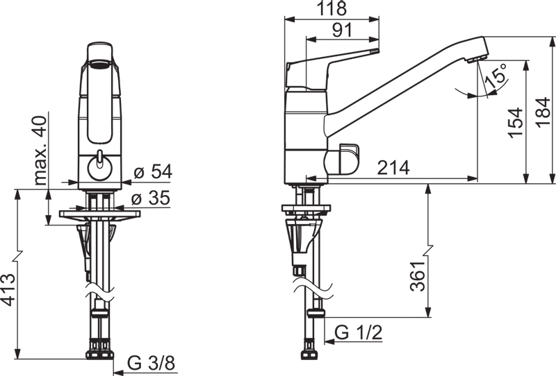 Keittiöhana Oras 1825FG Vega pesukoneventtiilillä ja joustavilla kytkentäputkilla - KarelianStore