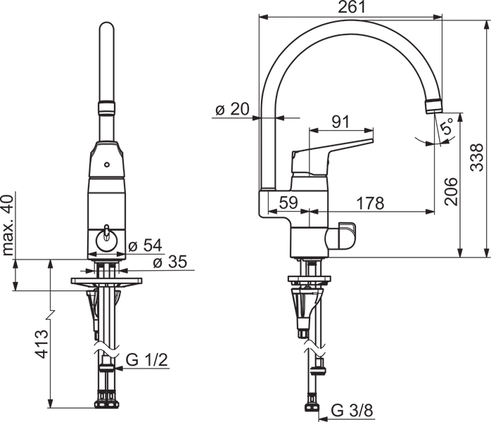 Keittiöhana Oras 1839FG Vega Pesukoneventtiilillä ja korkealla kääntyvällä juoksuputkella - KarelianStore