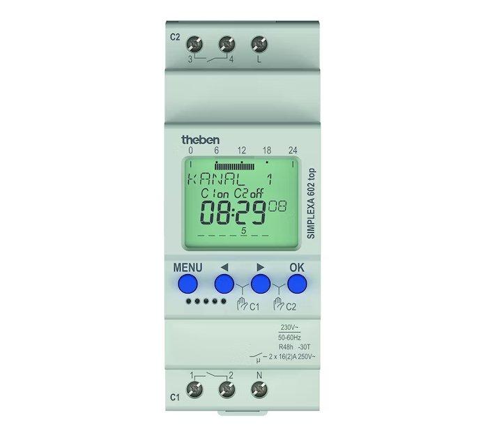 Kellokytkin Theben Digit Simplexa 602 TOP 2-kan 24/7 230V - KarelianStore