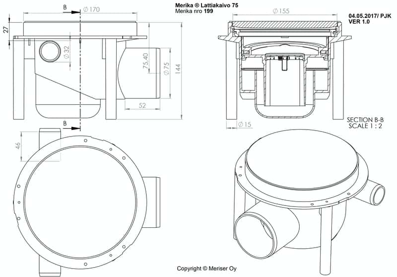 Lattiakaivo Merika 75 mm Vaaka - KarelianStore