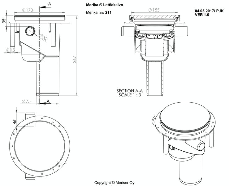 Lattiakaivo Merika M-211 75 mm Pysty - KarelianStore