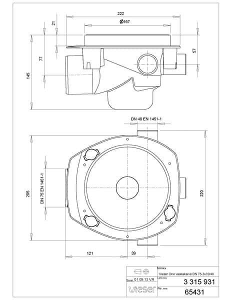 Lattiakaivo Vieser One Valutuella DN75 3x32/40 Vaaka - KarelianStore