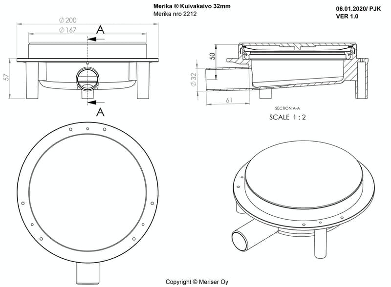 Lattiakuivakaivo Merika M-2212 32mm Poistolla - KarelianStore