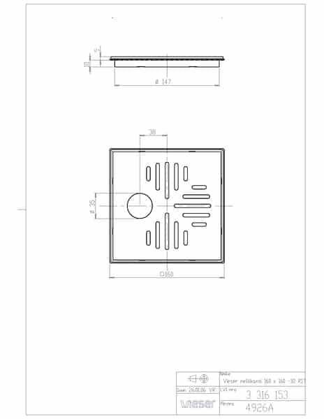 Neliökansi Vieser 160x160 RST 32 mm Putkilähtö - KarelianStore