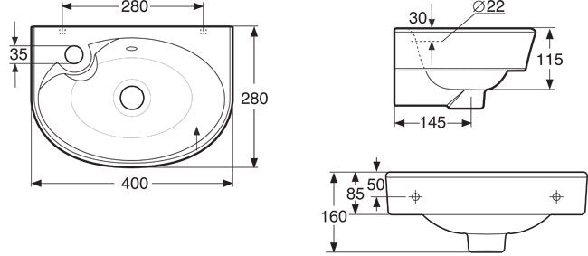 Pesuallas IDO Glow 400 mm Pyöreä oikea - KarelianStore