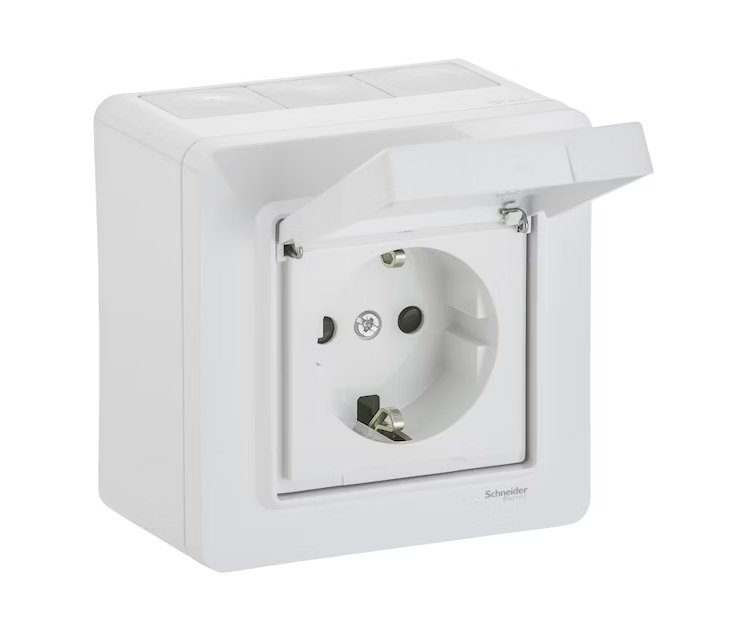 Pistorasia Schneider Electric Exxact 1-osainen 16A IP44 0x PKJ Kansi Valkoinen - KarelianStore