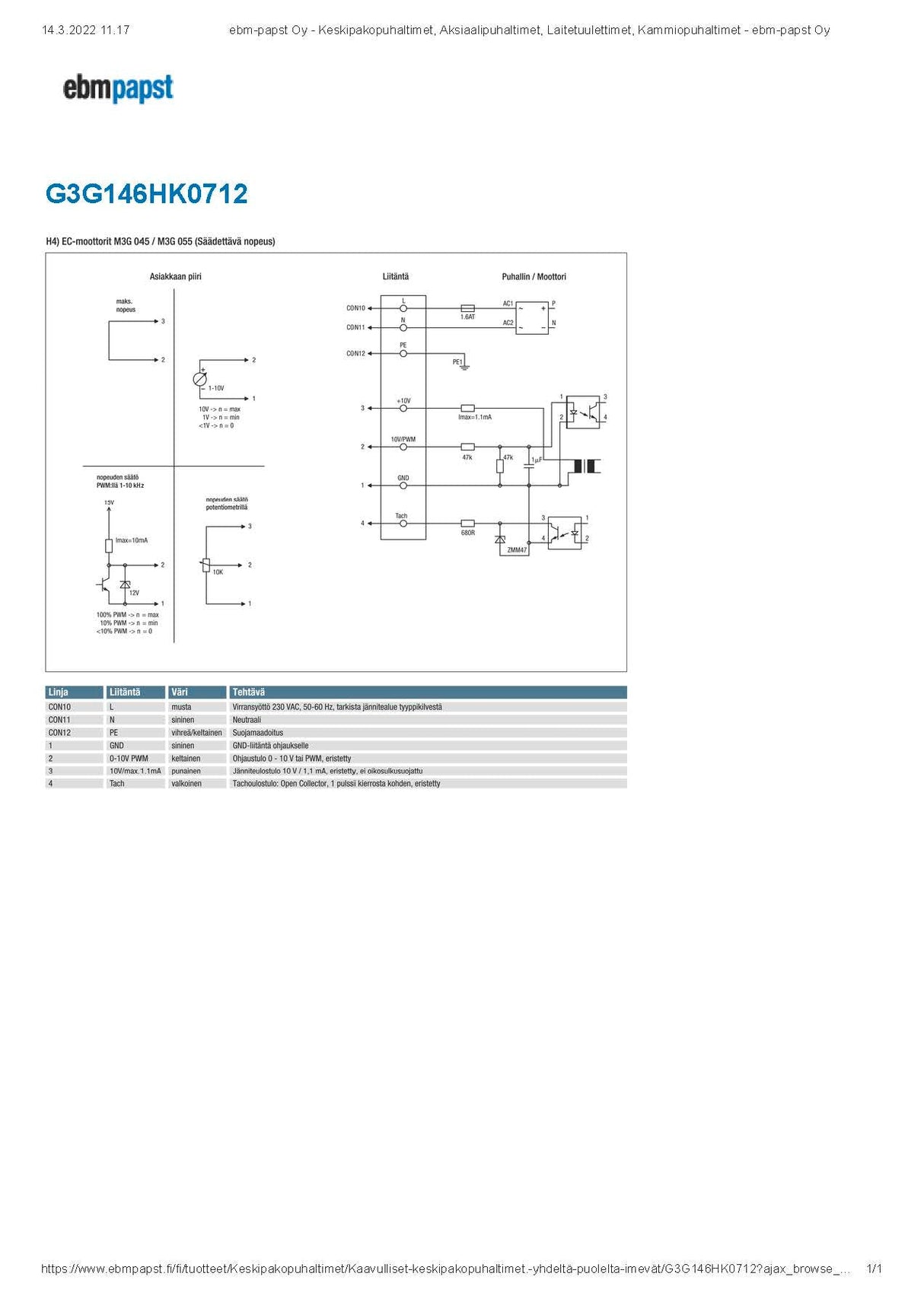 Puhallin Ebmpapst EC G3G146HK0712 230V 163W VASEN - KarelianStore