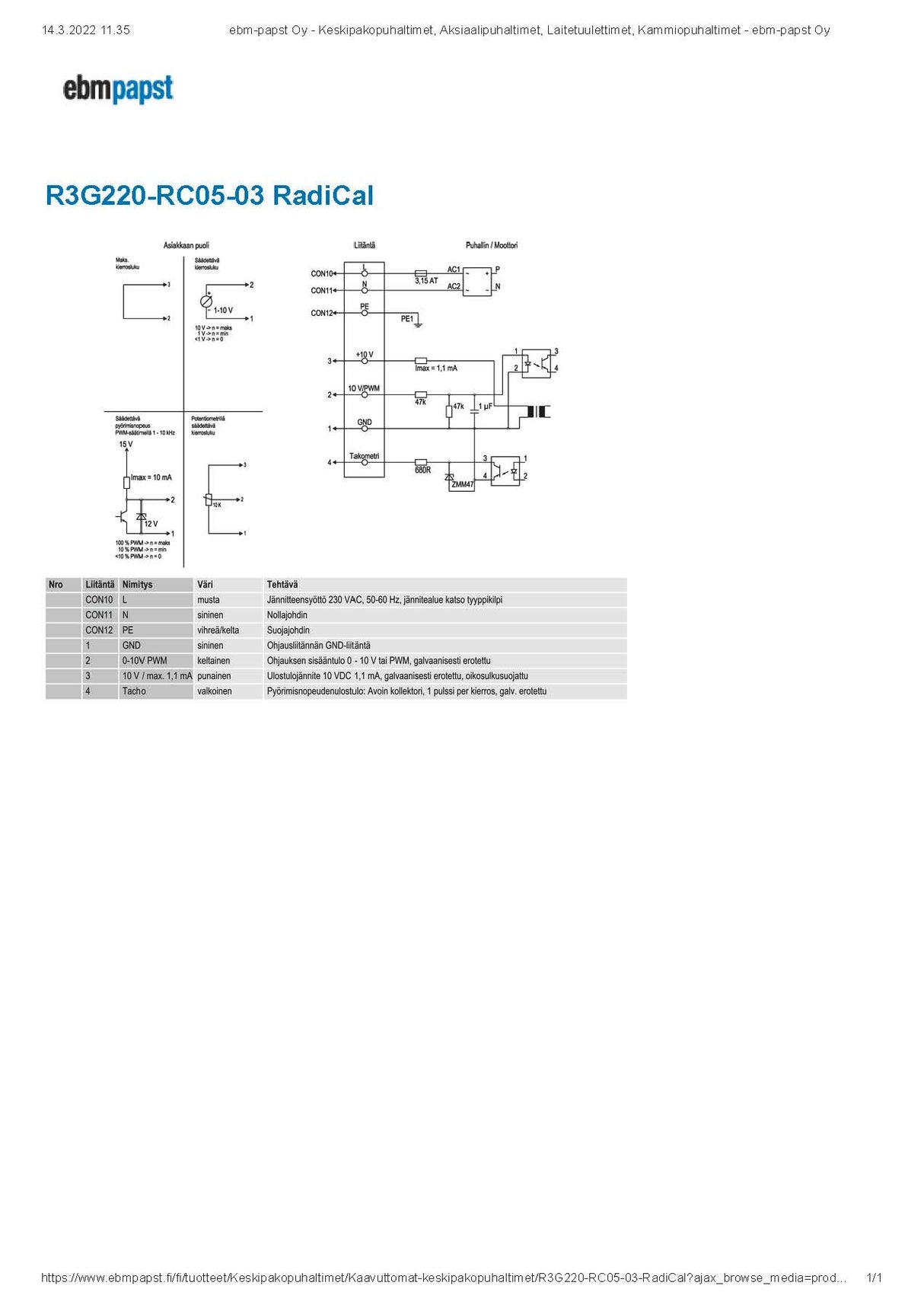Puhallin Ebmpapst EC R3G220RC0503 230V 85W - KarelianStore