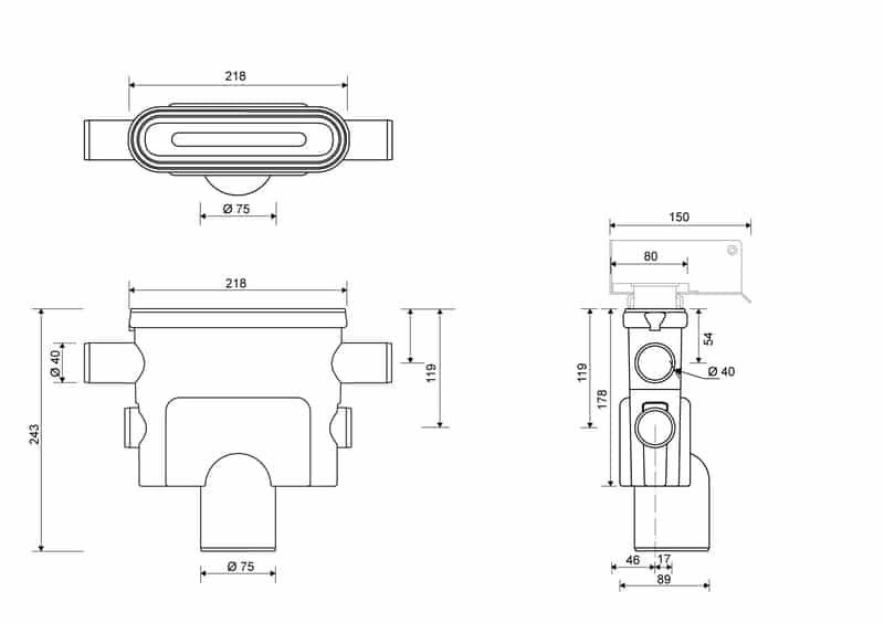 Pystykaivo Linja Unidrain 1424 75mm 2x40mm Sivuliitäntä - KarelianStore