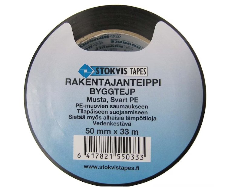 Rakentajanteippi Stokvis 50mm 33m Musta Polyeteeni - KarelianStore