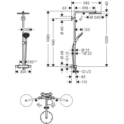 Sadesuihkuhana Hansgrohe 27867000 RDSel S240 PowderRain - KarelianStore