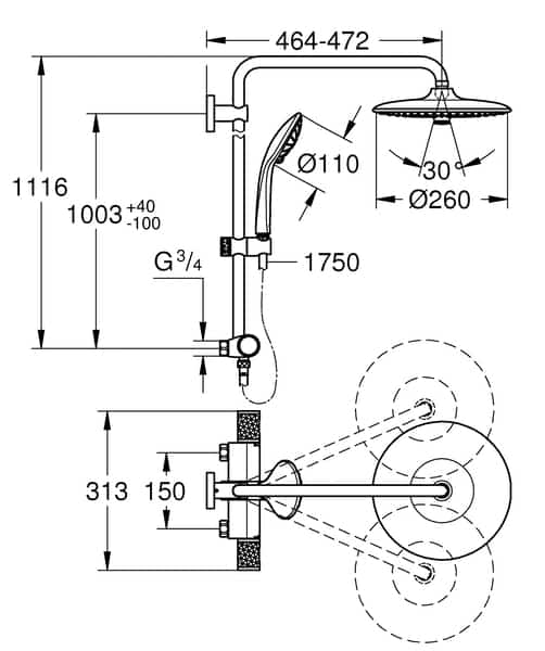 Suihkujärjestelmä Grohe Euphoria 260 System 26707001 - KarelianStore