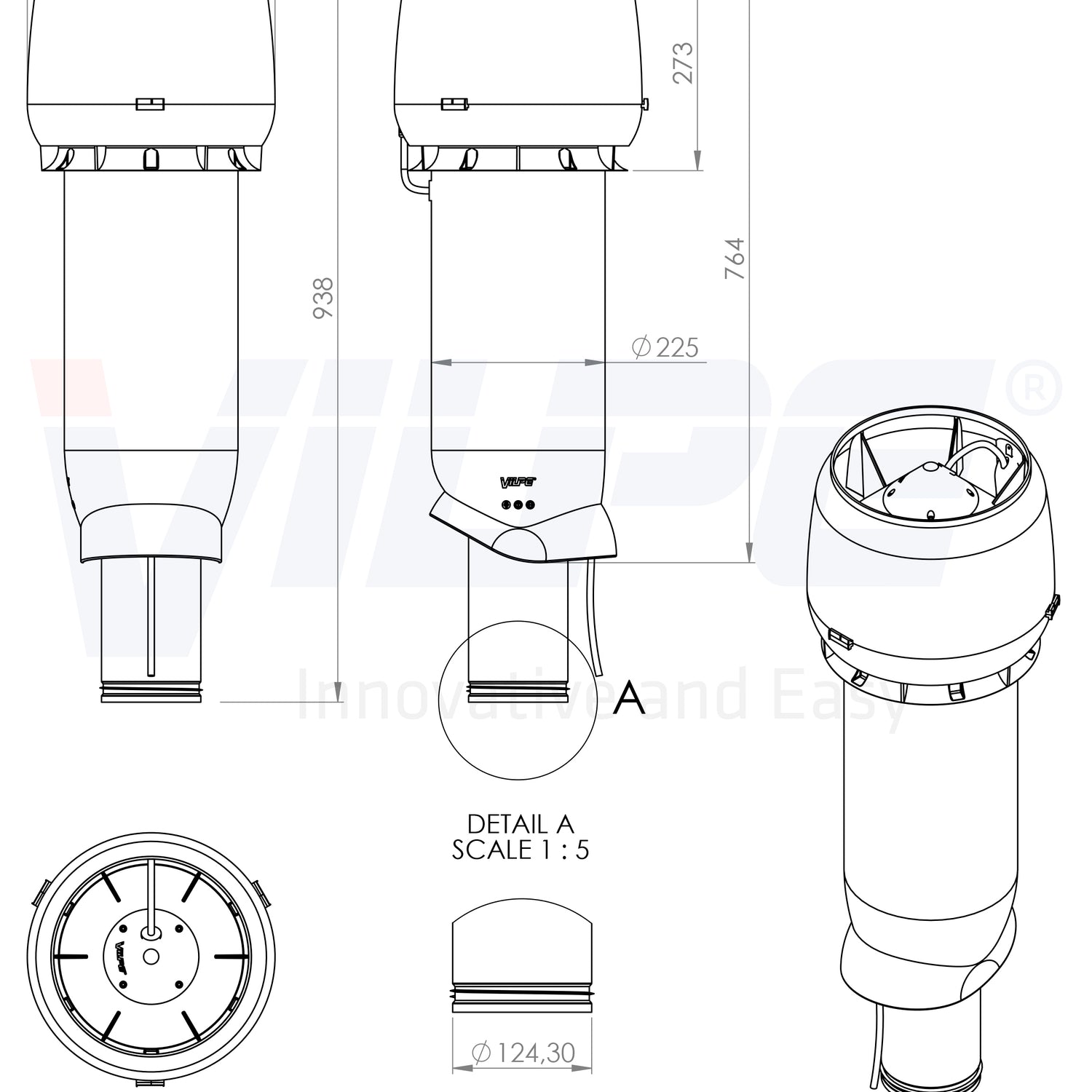 Huippuimuri Vilpe E190P-125-700 Tiilenpunainen