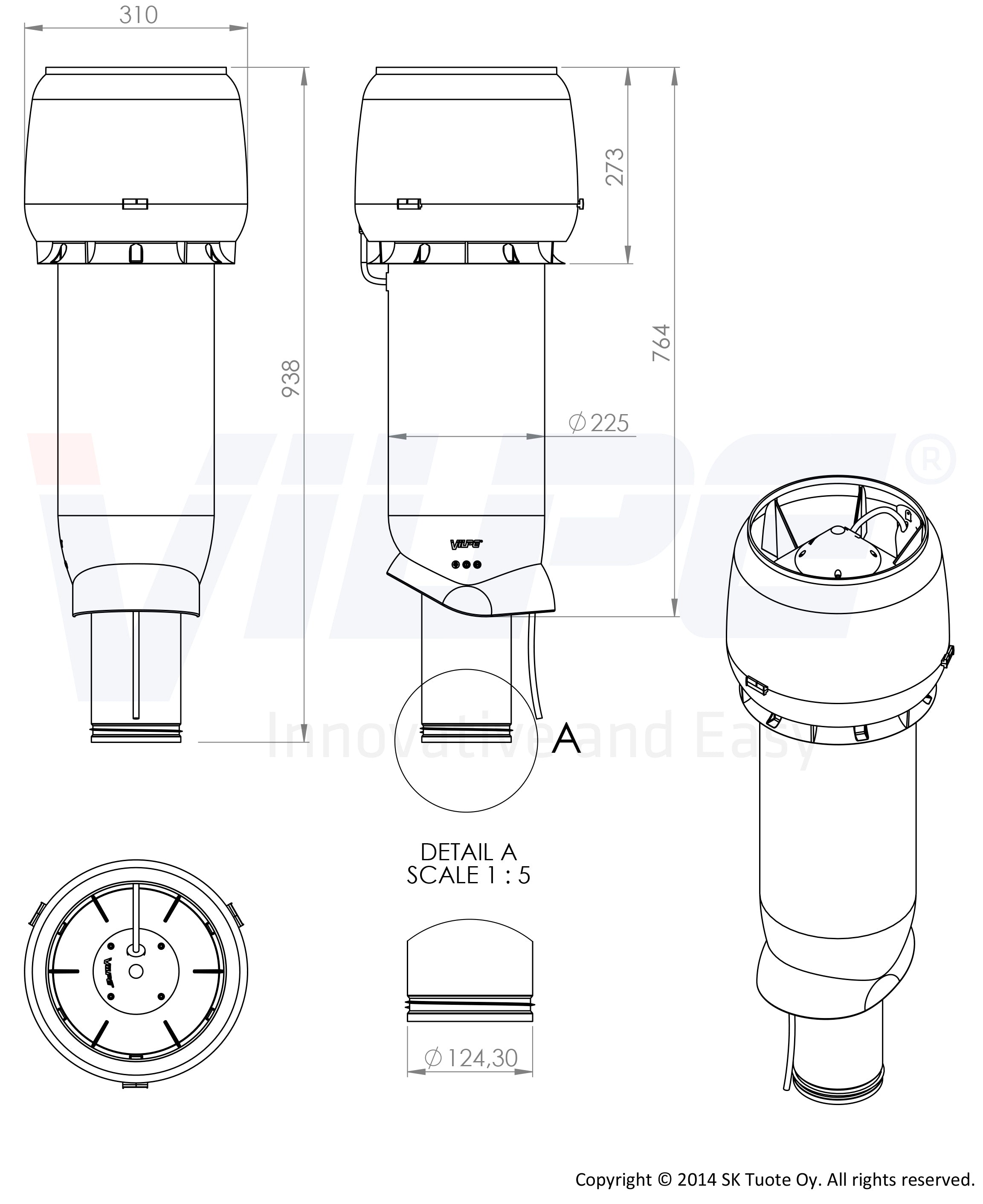 Huippuimuri Vilpe E190P-125-700 Tiilenpunainen