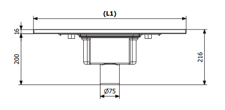 Lattiakaivo Purus Line 900mm DN75 Pysty Tile Insert