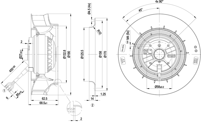 Puhallin Ebmpapst R2E190RA2605 1,5UF 52W