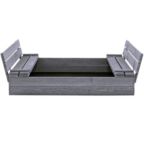 Hiekkalaatikko 120 x 120 cm, penkeiksi taittuva kansi, pohjamaalattu harmaa NORDIC PLAY - KarelianStore