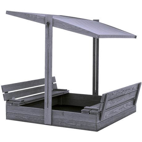 Hiekkalaatikko 120 x 120 cm, penkeiksi taittuva kansi, säädettävä katto, pohjamaalattu harmaa NORDIC PLAY - KarelianStore