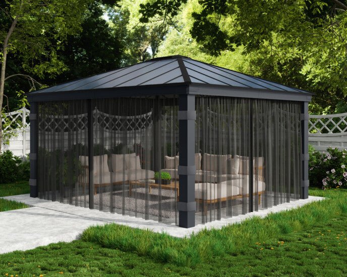 Hyttysverkkosetti, 4 verhoa, sopii 4,2 x 4,8 m Dallas - paviljonkiin - KarelianStore