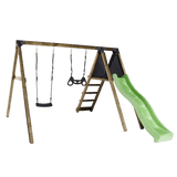 Keinuteline kiipeilymoduulilla, vihreä liukumäki, keinuistun ja trapetsikeinu NORDIC PLAY Active - KarelianStore