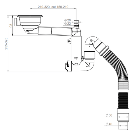 Keittiövesilukko Prevex Smartloc 1 - altainen 114mm koripohjaventtiilillä - KarelianStore