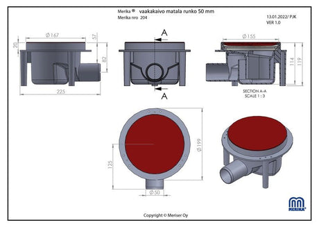 Lattiakaivo Merika M - 204 DN50 Matala Vaaka 119mm - KarelianStore