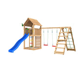 Leikkitorni Jungle Gym Cabin 2.1 ja 2 - Climb Module 220, sininen liukumäki ja 120 kg hiekkaa - KarelianStore