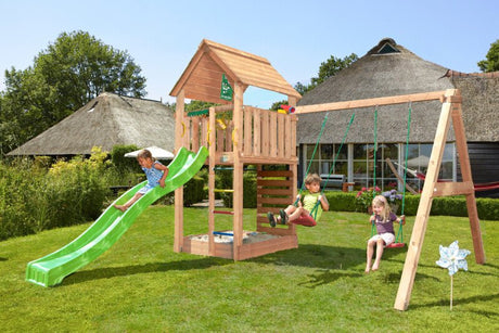 Leikkitorni Jungle Gym Cabin 2.1 ja 2 - Swing Module 220 ja vihreä liukumäki - KarelianStore