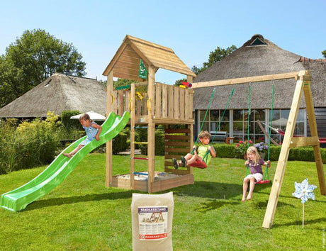 Leikkitorni Jungle Gym Cabin 2.1 ja 2 - Swing Module 220, liukumäki ja 120 kg hiekkaa - KarelianStore