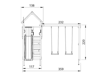 Leikkitorni Jungle Gym Cabin 2.1 ja 2 - Swing Module 220, liukumäki ja 120 kg hiekkaa - KarelianStore