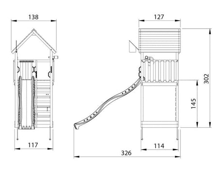 Leikkitorni Jungle Gym Cabin 2.1 ja liukumäki ja 120 kg hiekkaa - KarelianStore